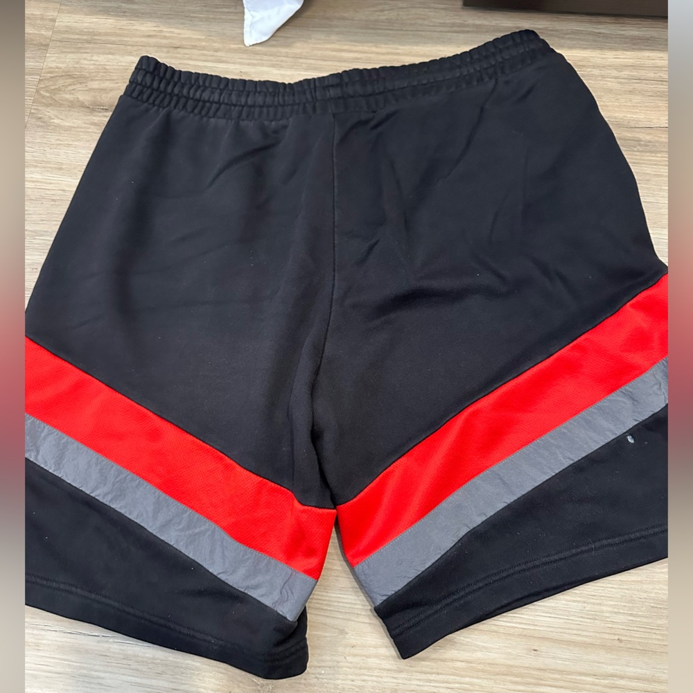 Men’s Adidas Black Shorts with Red and Gray Stripes size Large zippered pockets